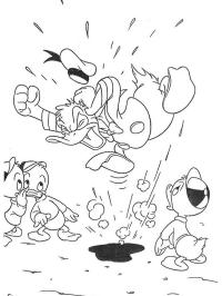 Donald Duck enojado con Jorgito, Juanito y Jaimito