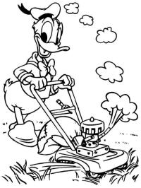 Donald Duck corta la hierba
