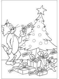 Tom y Jerry junto al árbol de Navidad