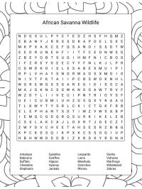 Sopa de letras animales de la sabana africana
