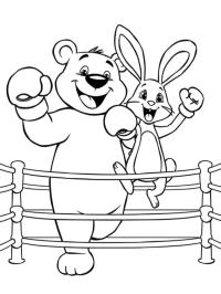 Oso y conejo en el ring de boxeo