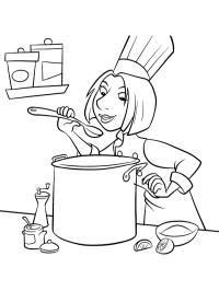 Colette prueba la sopa de Linguini