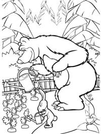Oso y conejo regando flores