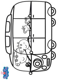 La familia de Peppa Pig en el autobús