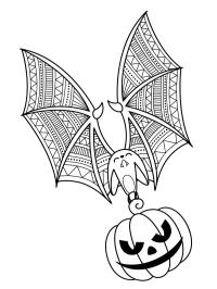 Murciélago de Halloween vuela con una calabaza