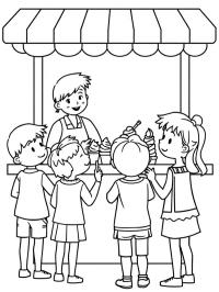 Puesto de helados con niños eligiendo sabores