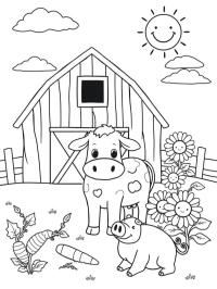 Vaca y cerdo en la granja