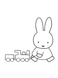 Miffy tira de un tren de juguete