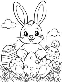 Conejo de Pascua entre los huevos