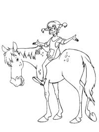 Pippi se sienta en el caballo