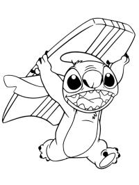 Stitch con una tabla de surf