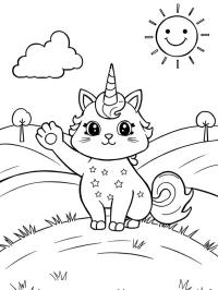Gato unicornio saludando
