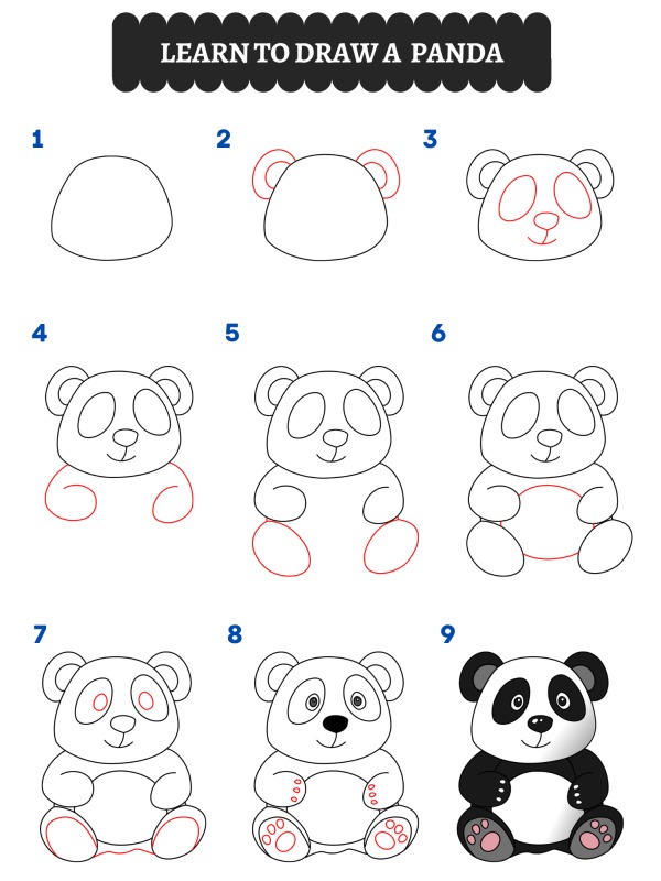 como dibujar un oso panda