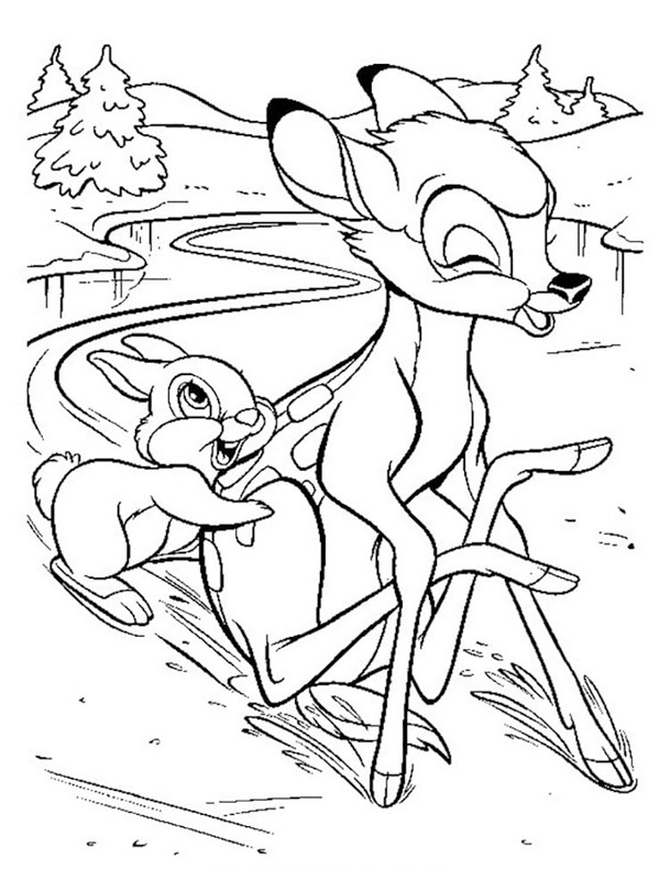Dibujo de Thumper y Bambi en el hielo para Colorear