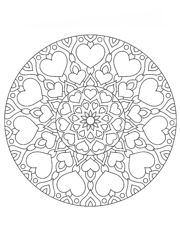 Dibujo de Mandala de corazones para Colorear