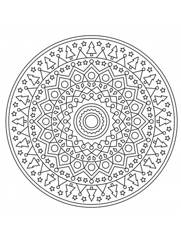 Dibujo de Mandala del árbol de Navidad para Colorear Dibujo de Mandala del árbol de Navidad para Colorear