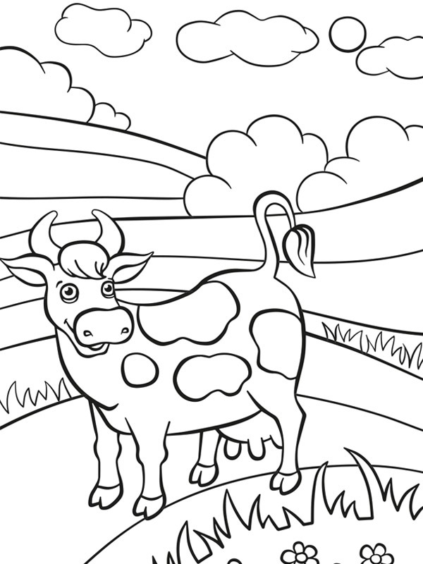Dibujo de Vaca en el paisaje para Colorear