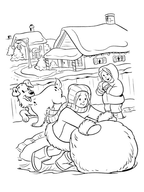 Dibujo de Haciendo rodar una bola de nieve para Colorear Dibujo de Haciendo rodar una bola de nieve para Colorear