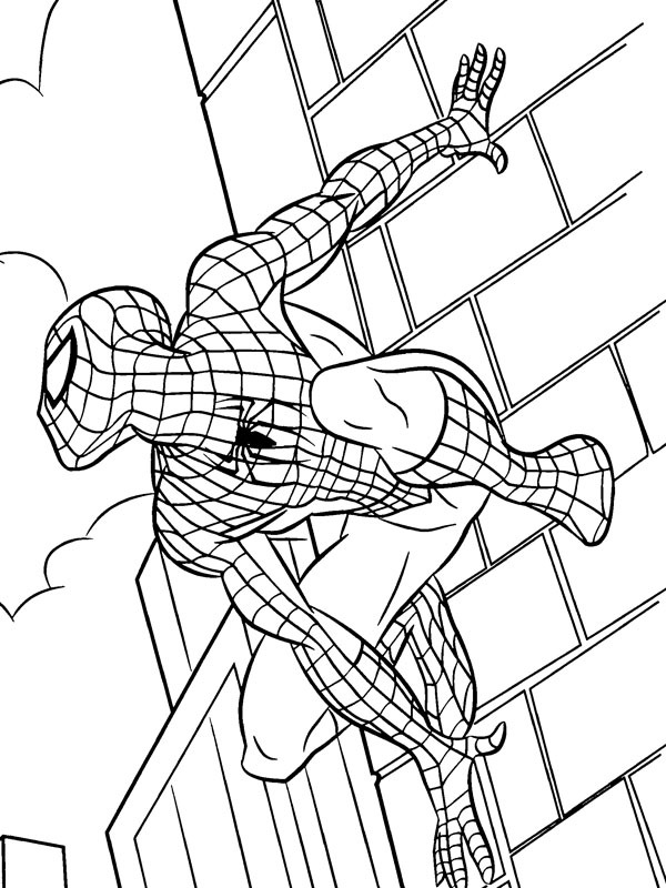 Dibujo de Spider-Man escalando un edificio para Colorear Dibujo de Spider-Man escalando un edificio para Colorear