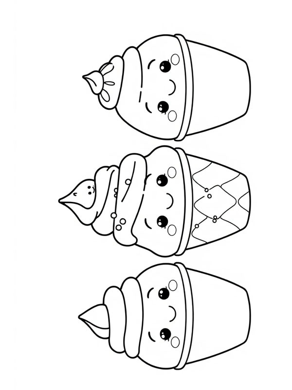 Dibujo de 3 helados kawaii para Colorear Dibujo de 3 helados kawaii para Colorear