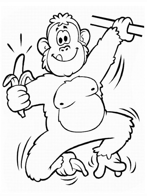 Dibujo de Mono colgante con plátano para Colorear