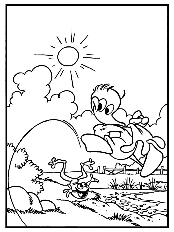 Dibujo de afred jodocus quack juega con rana para Colorear