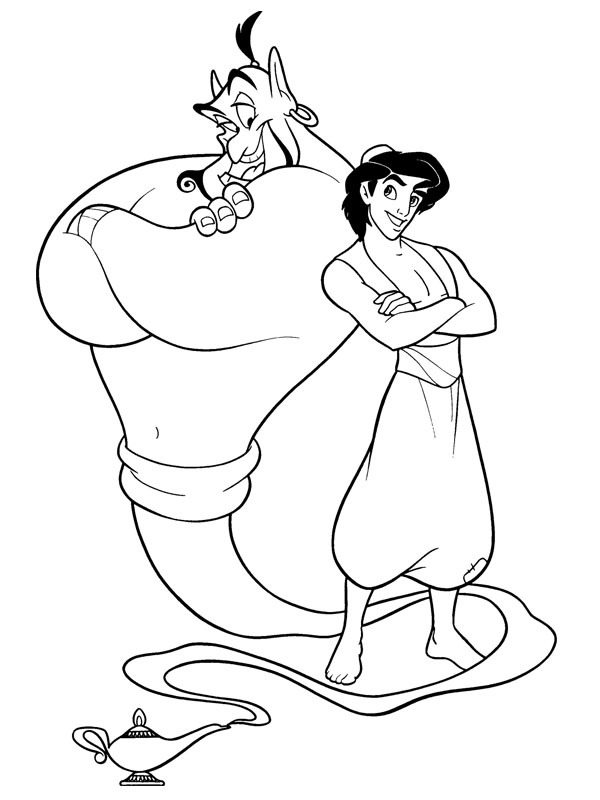 Dibujo de El Genio y Aladin para Colorear