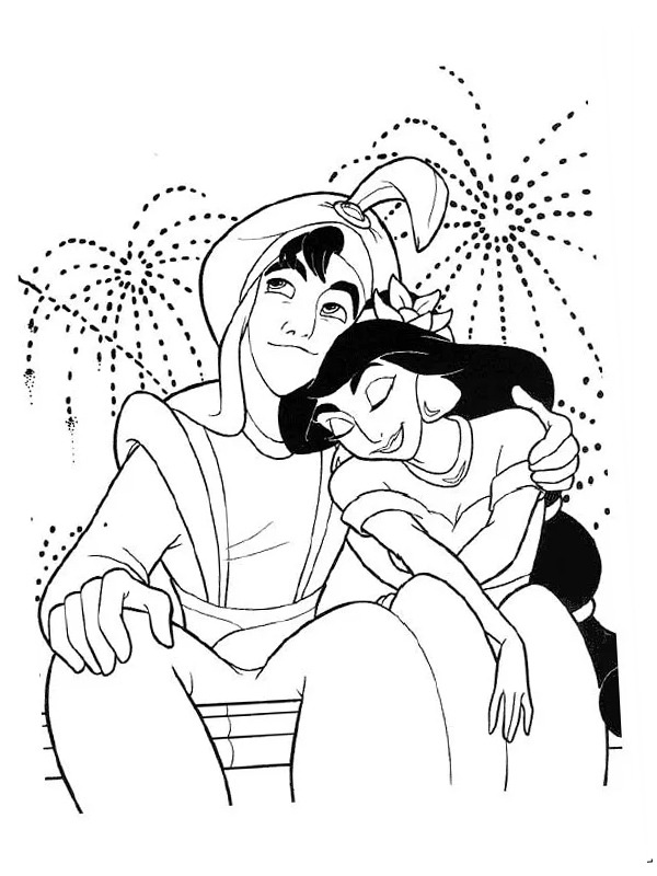 Dibujo de Aladdín y Princesa Jasmín para Colorear