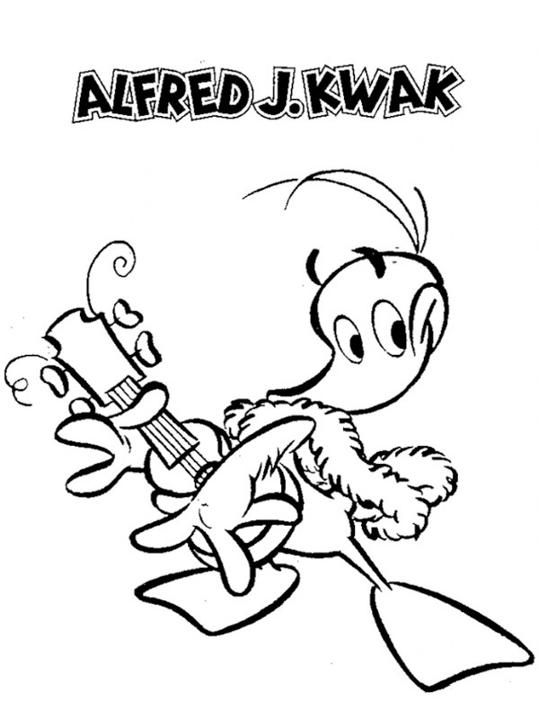Dibujo de Alfred jodocus quack con guitarra para Colorear