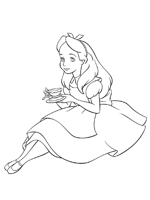 Dibujo de Alice bebe té para Colorear Dibujo de Alice bebe té para Colorear