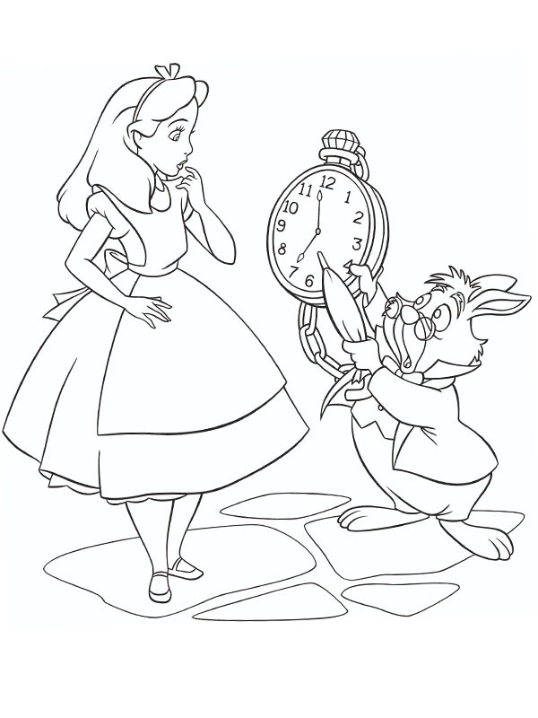 Dibujo de Alicia y el conejo blanco para Colorear