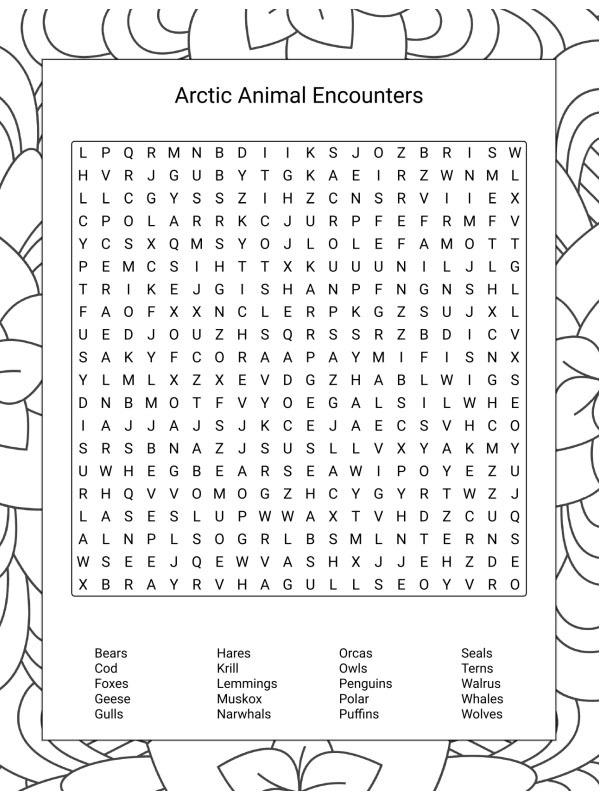 Dibujo de Sopa de letras animales árticos para Colorear Dibujo de Sopa de letras animales árticos para Colorear
