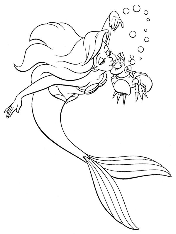 Dibujo de Ariel y el cangrejo Sebastián para Colorear Dibujo de Ariel y el cangrejo Sebastián para Colorear