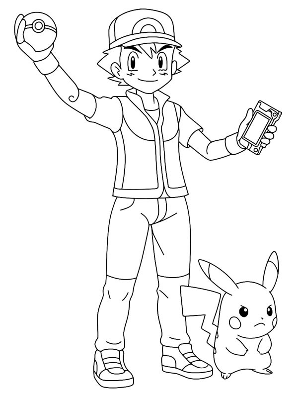 Dibujo de Ash Ketchum y Pikachu para Colorear Dibujo de Ash Ketchum y Pikachu para Colorear