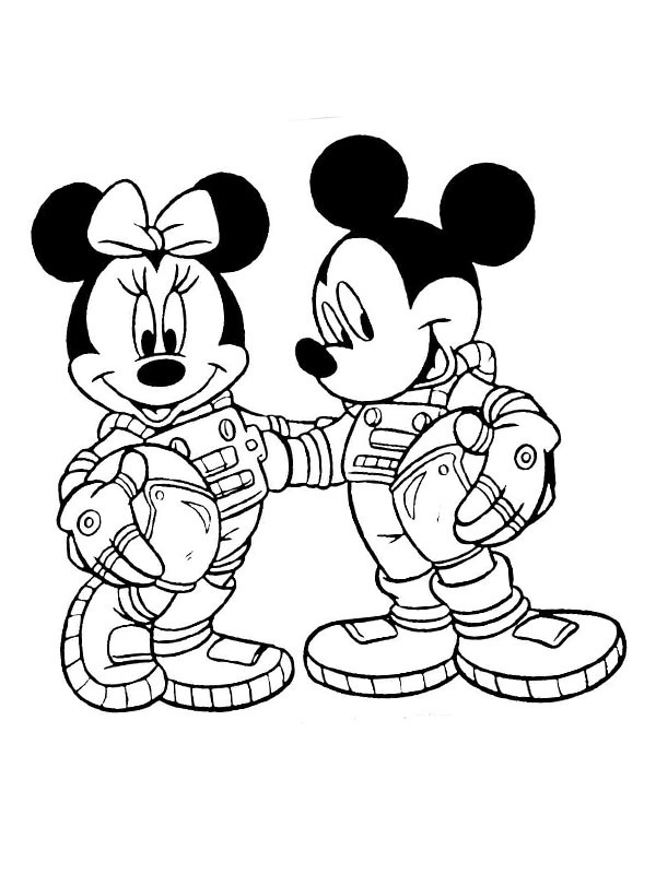 Dibujo de Los astronautas Mickey y Minnie Mouse para Colorear