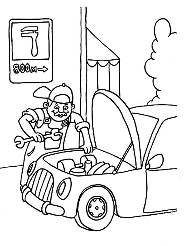 Dibujo de Mecánico de automóviles para Colorear Dibujo de Mecánico de automóviles para Colorear