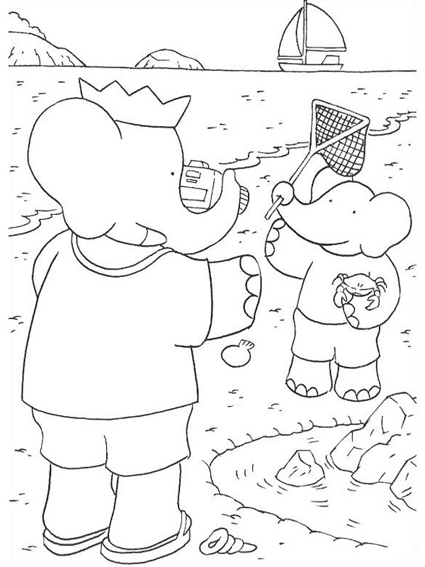Dibujo de babar juega con pom para Colorear Dibujo de babar juega con pom para Colorear