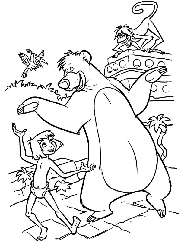 Dibujo de Baloo y Mowgli para Colorear