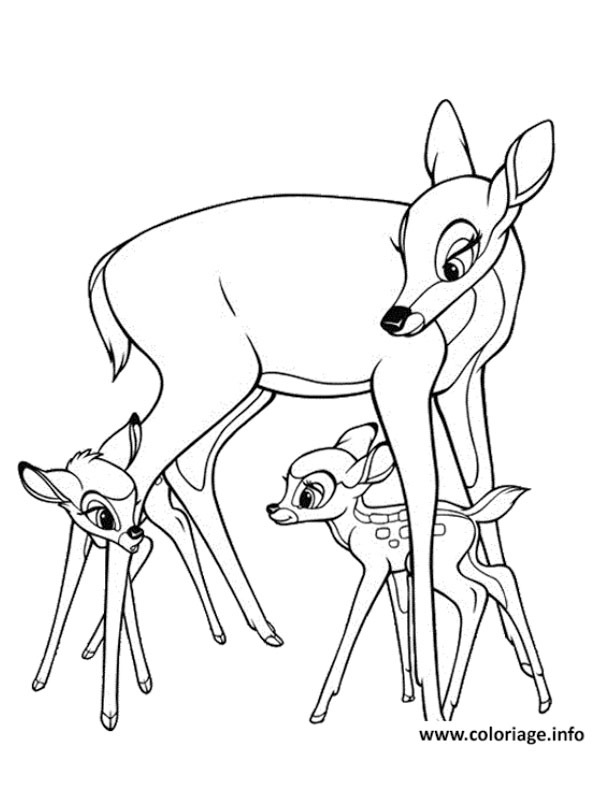 Dibujo de Bambi con su madre y Feline para Colorear Dibujo de Bambi con su madre y Feline para Colorear