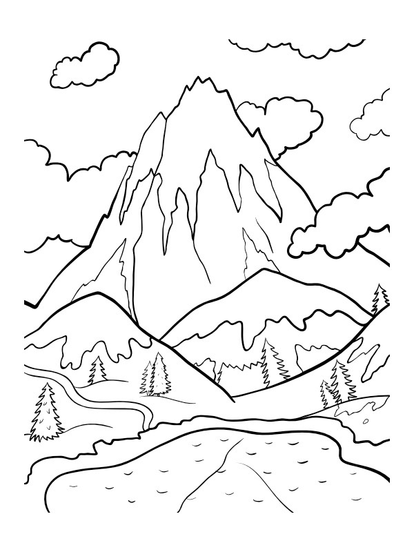Dibujo de paisaje montañoso para Colorear Dibujo de paisaje montañoso para Colorear
