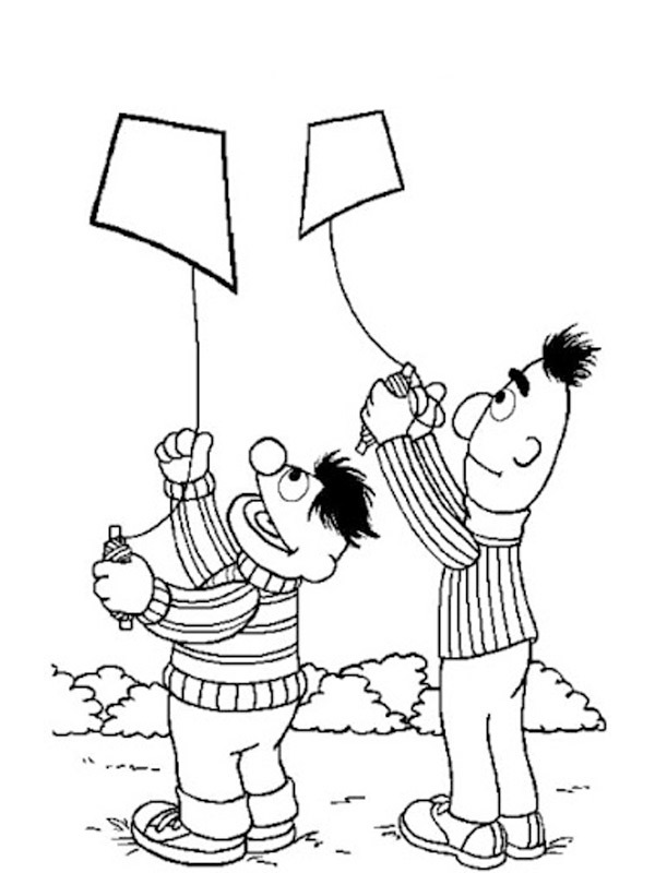 Dibujo de Bert y Ernie volando una cometa para Colorear Dibujo de Bert y Ernie volando una cometa para Colorear