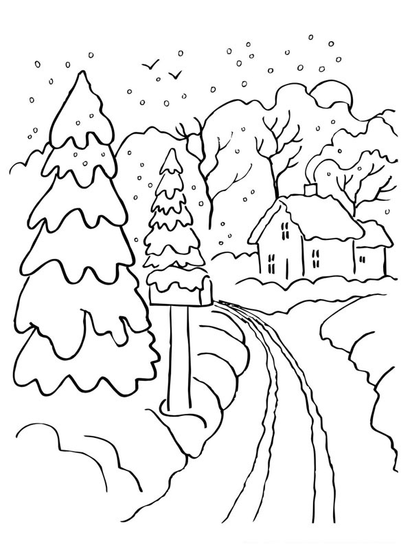 Dibujo de Calle cubierta de nieve para Colorear