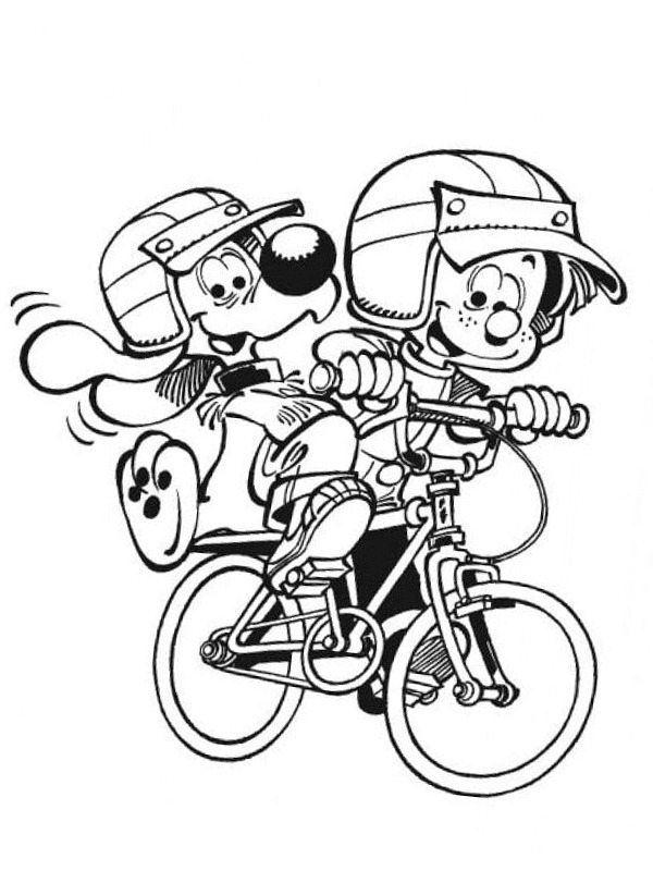 Dibujo de Bill y Bolita en la bici para Colorear