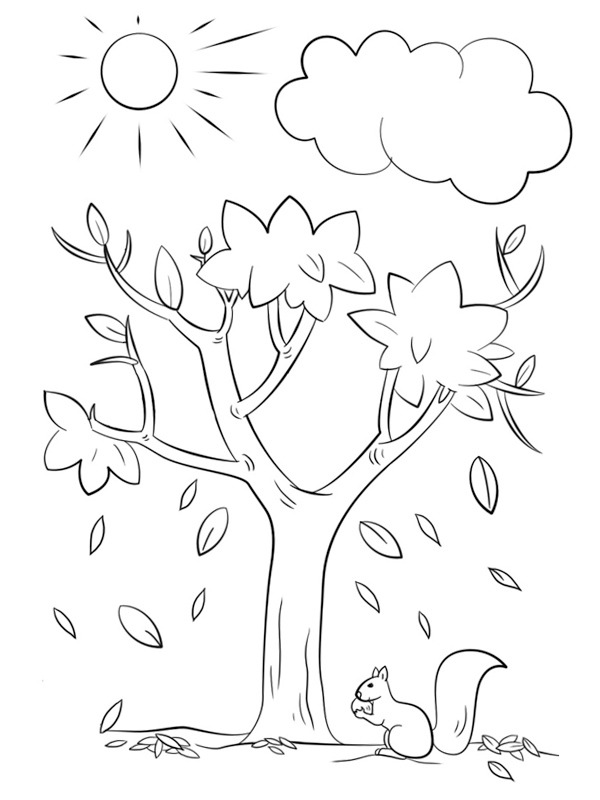 Dibujo de Las hojas caen de los árboles para Colorear