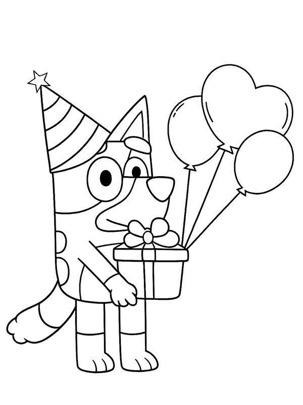 Dibujo de Bluey con un regalo para Colorear