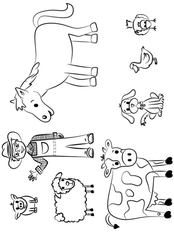 Dibujo de Granjero y sus animales para Colorear