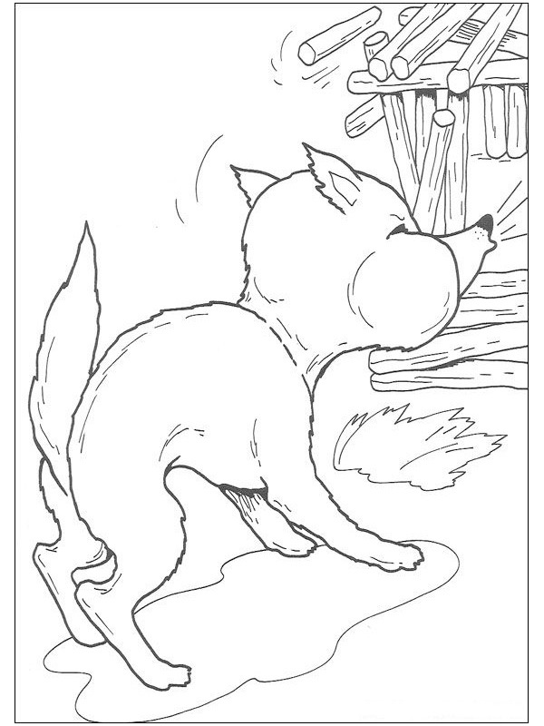 Dibujo de Lobo malo derriba casa para Colorear Dibujo de Lobo malo derriba casa para Colorear
