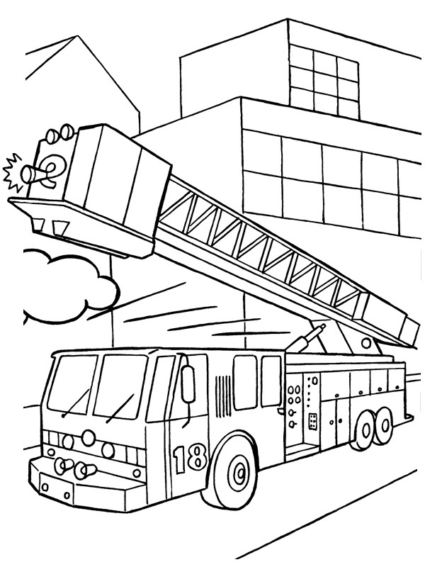 Dibujo de Camión de Bomberos con Escalera para Colorear