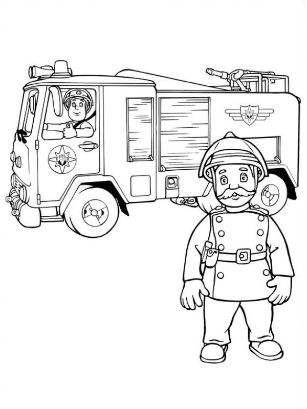 Dibujo de El bombero Sam y el comandante Norris Staal para Colorear