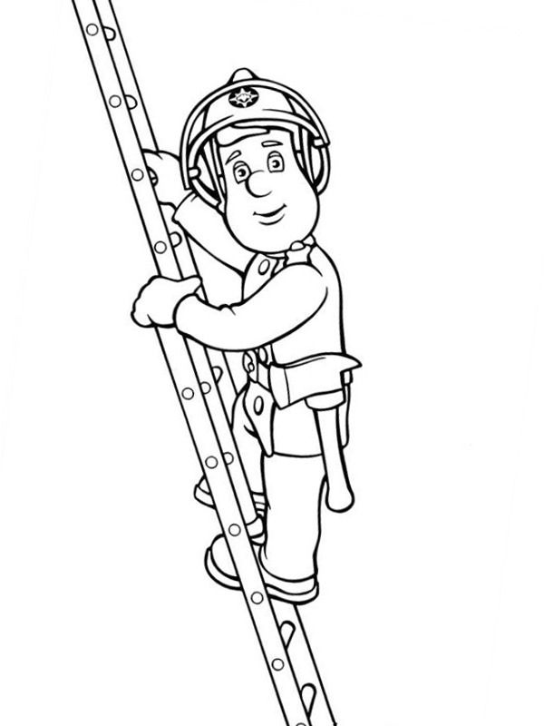 Dibujo de Sam el bombero en la escalera para Colorear Dibujo de Sam el bombero en la escalera para Colorear